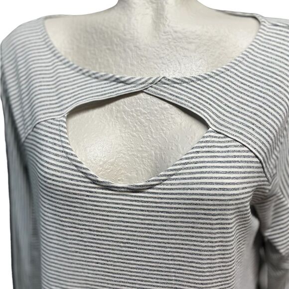 Soft Surroundings | Striped Grey & White Hyacinth Top Size Large - Picture 4 of 5